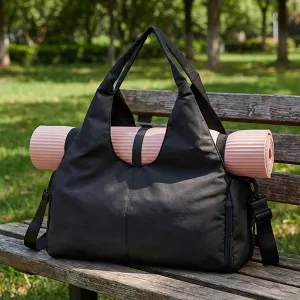 fitness bag with yoga mat straps, gym bag with yoga mat strap, yoga mat strap bag